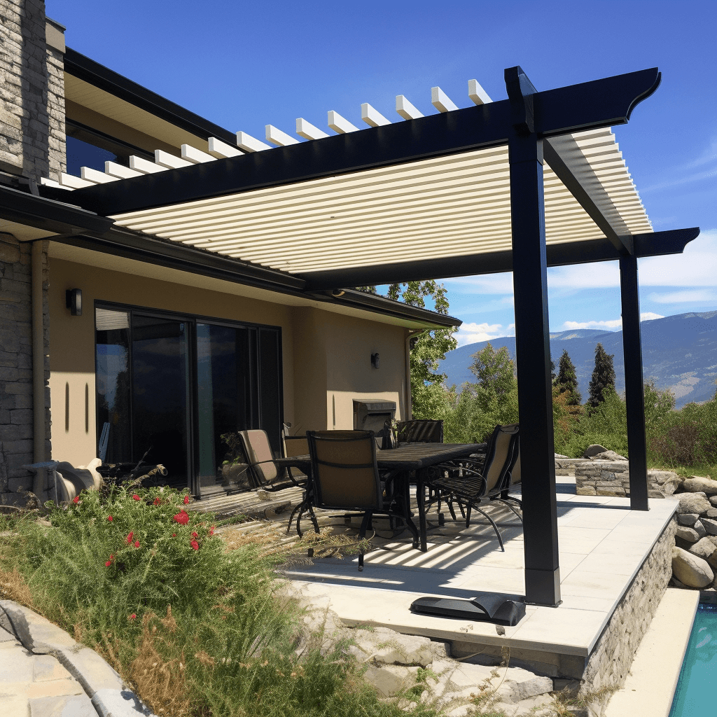 black and white pergola attached to house kelowna