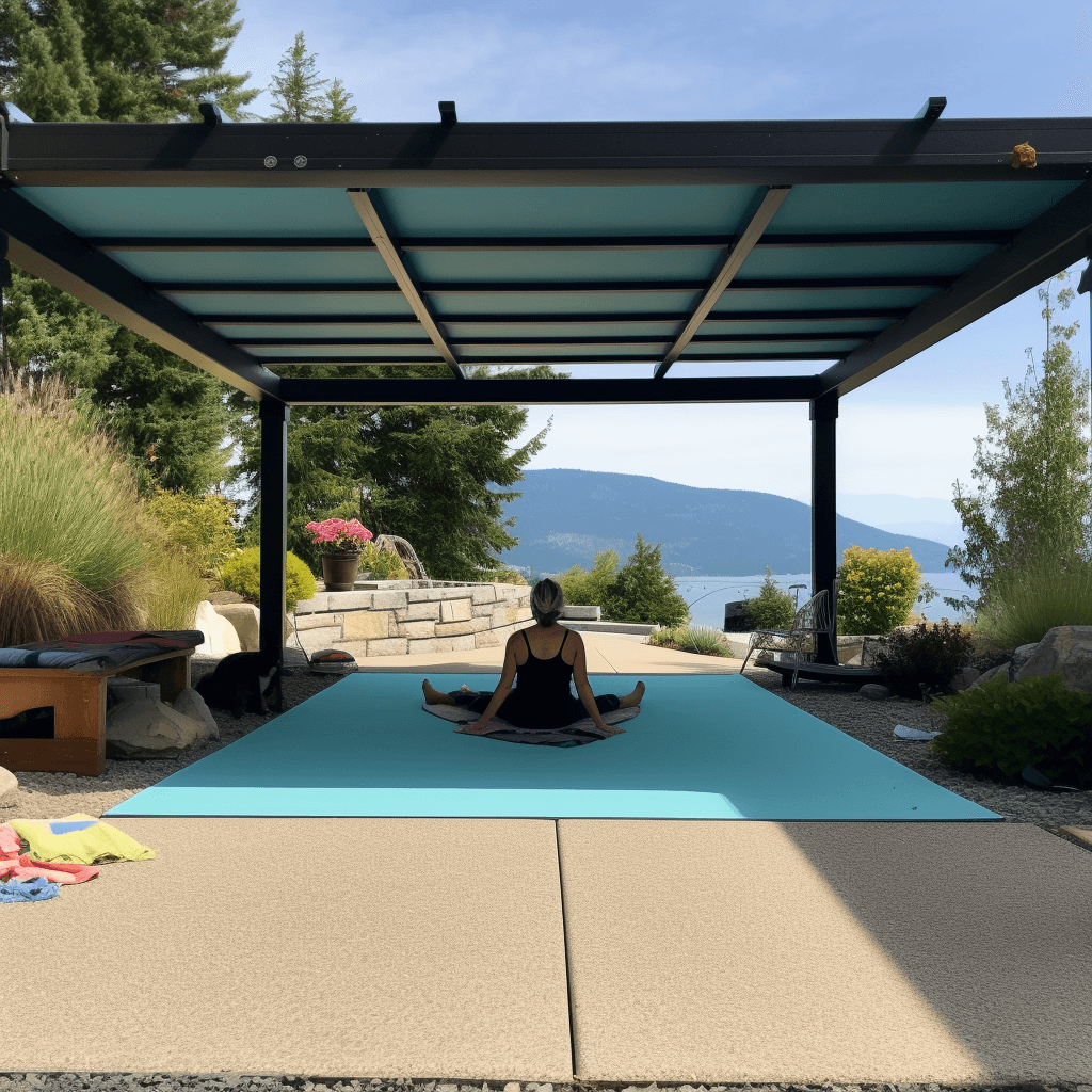 yoga matt under a patio cover in the okanagan