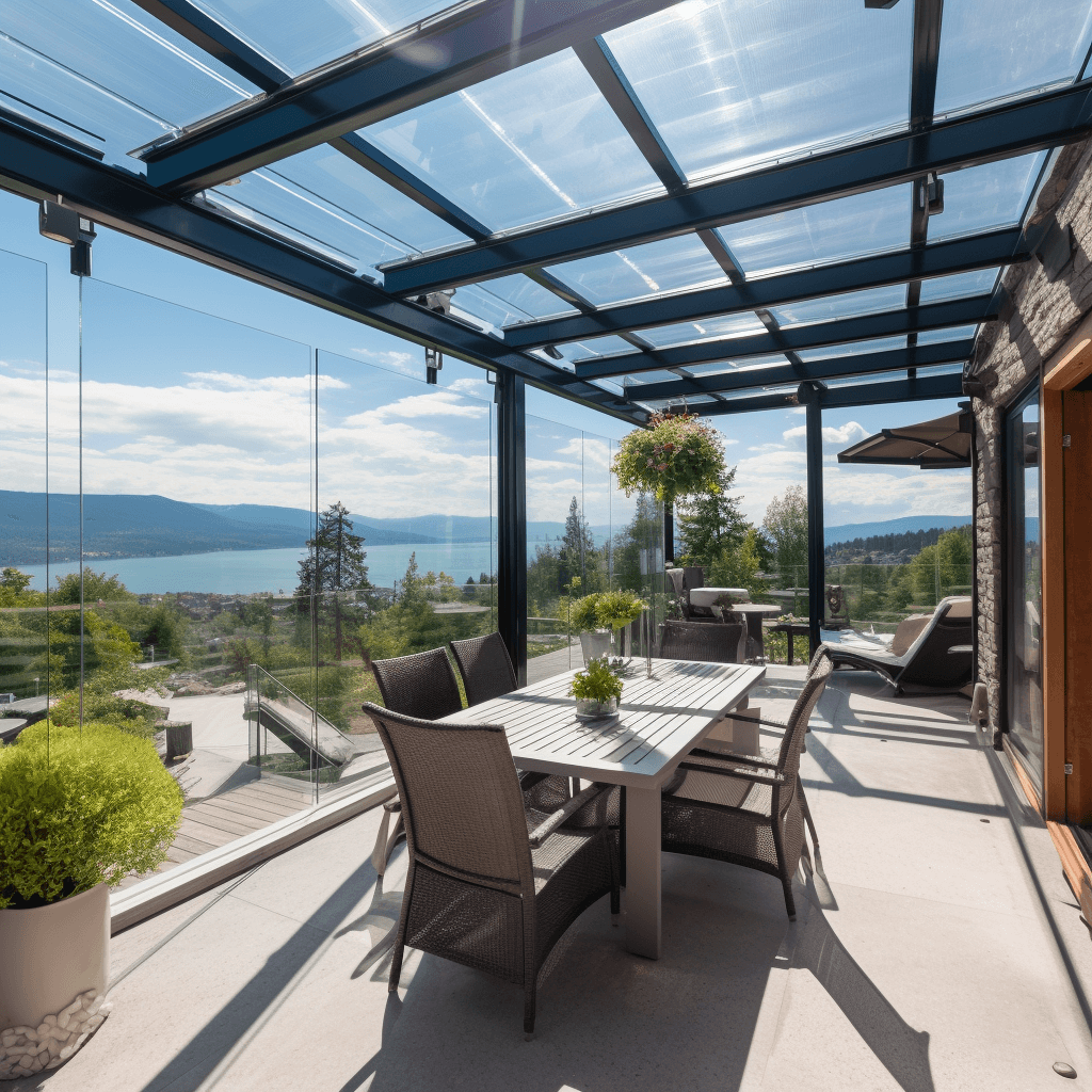 glass patio cover with solar panels in kelowna