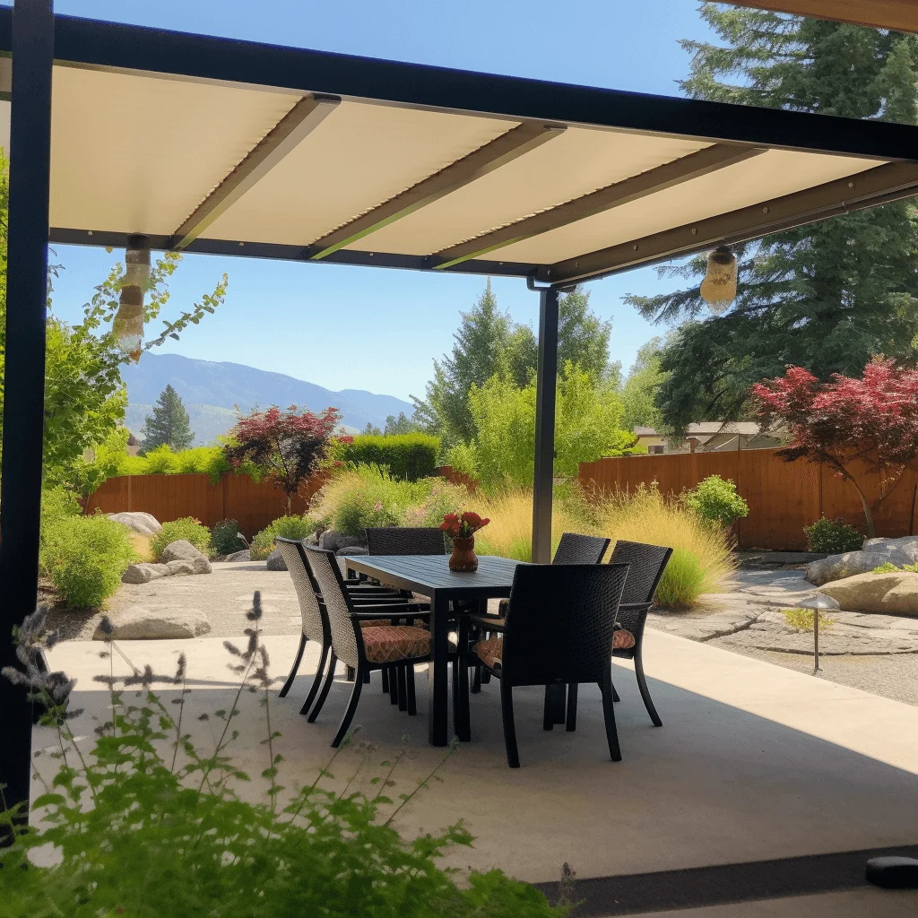 Relaxing outdoor space under a covered patio in Kelowna