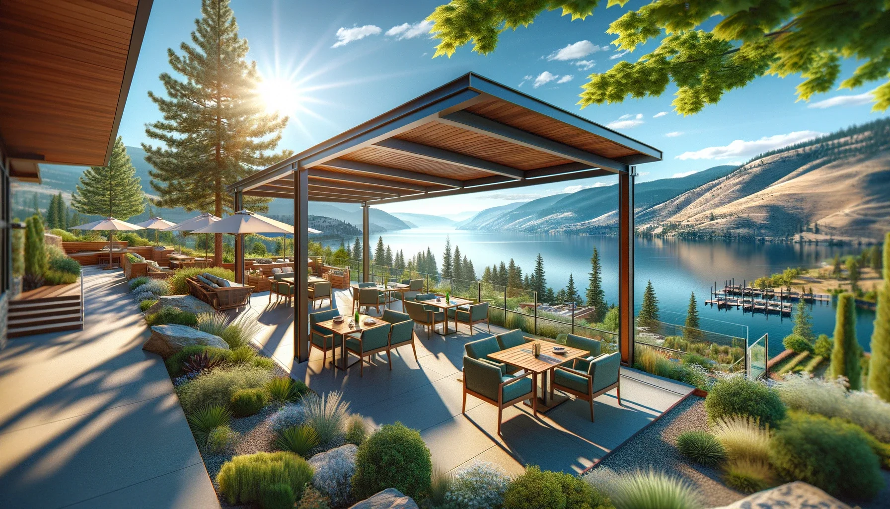 Commercial aluminum patio cover on Okanagan business