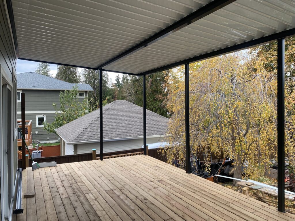 low maintenance patio cover installation over deck