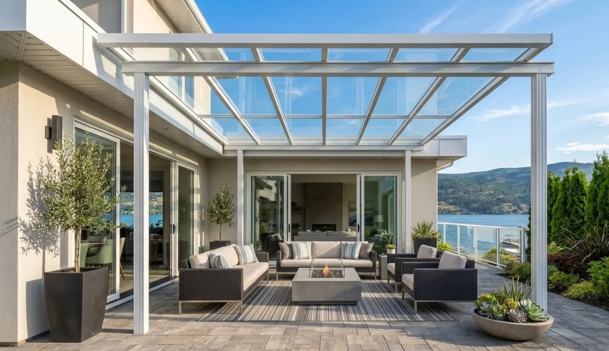 Glass balcony patio cover in Kelowna
