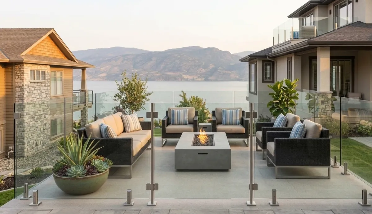 Aluminum deck railings installed on Okanagan home with mountain views