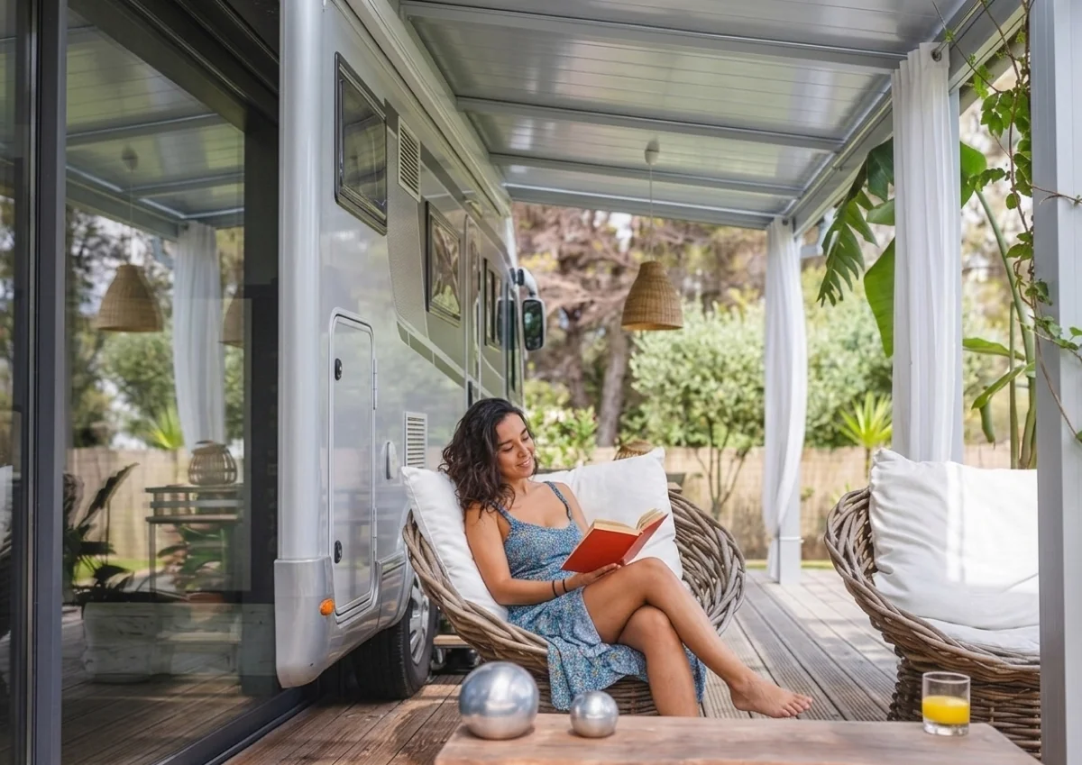 Woman relaxing in 3-season room