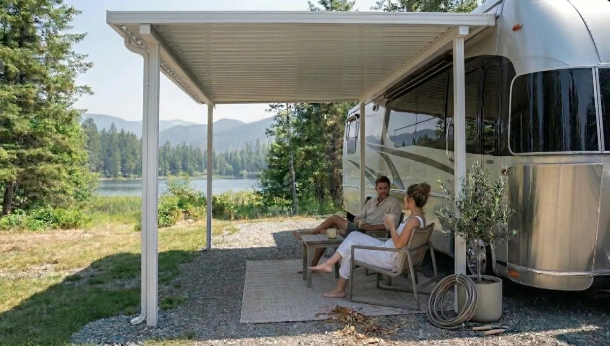 Okanagan couple enjoying their covered patio